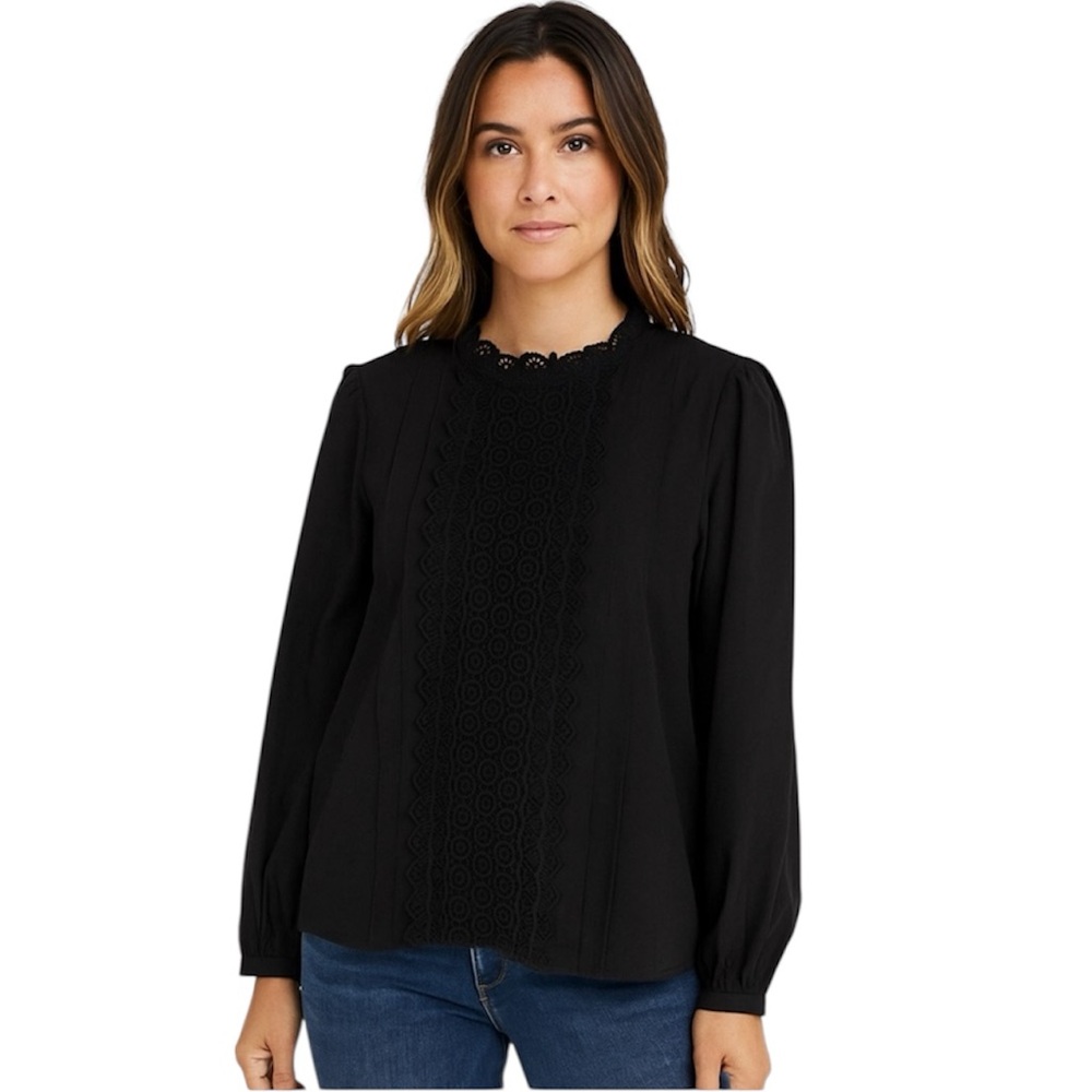 Halogen black lace crochet detail blouse medium